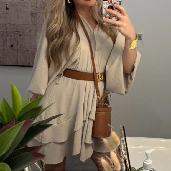 Cream Ruffle Dress - Picture 3 of 3